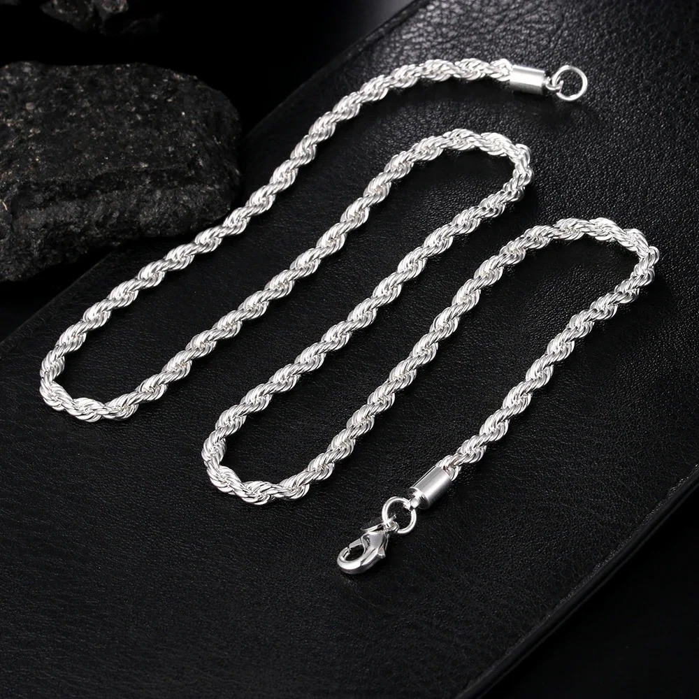 4mm Solid 925 Sterling Silver Italian Rope Chain Necklace Diamond Cut Style 2025
