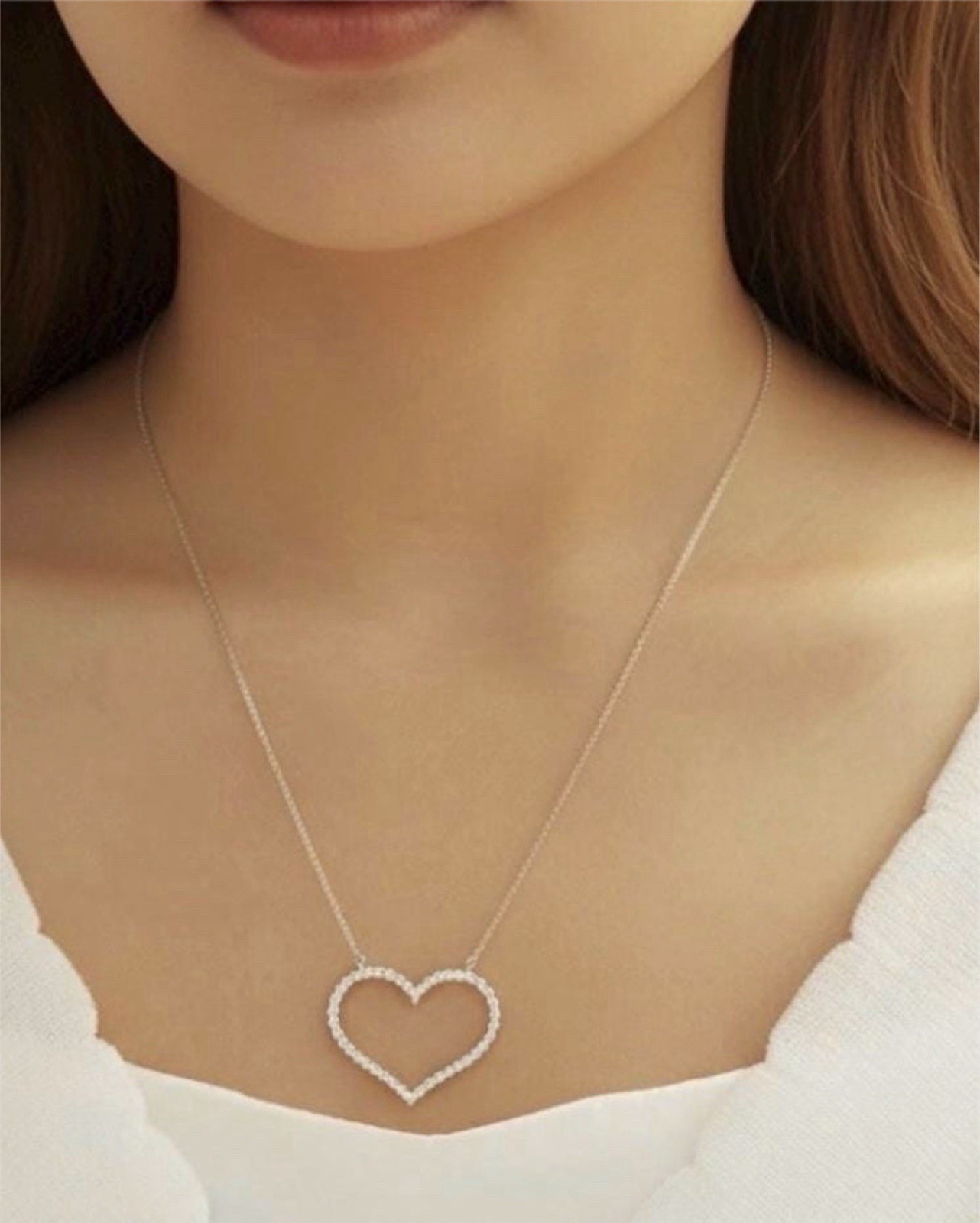 18K Solid Gold Heart Diamond Necklace Women VS D-F Real 0.50ct Dainty Gift