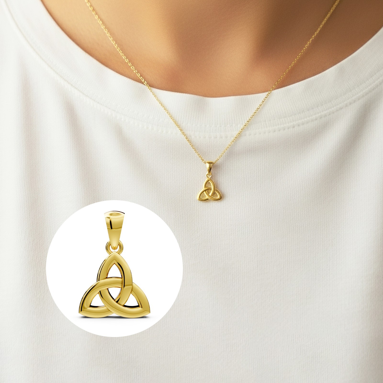 14k Yellow Gold Celtic Knot Circle Pendant Eternity Charm Jewelry