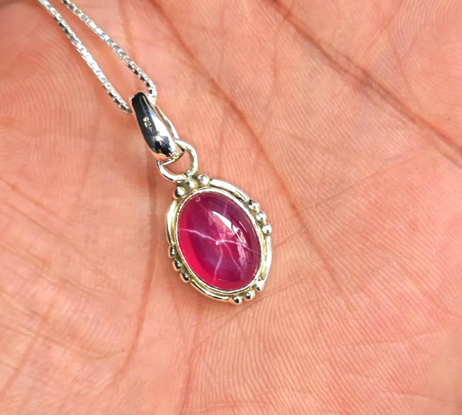 Genuine Red Star Ruby Necklace 925 Sterling Silver Necklace For Men & Women Gift