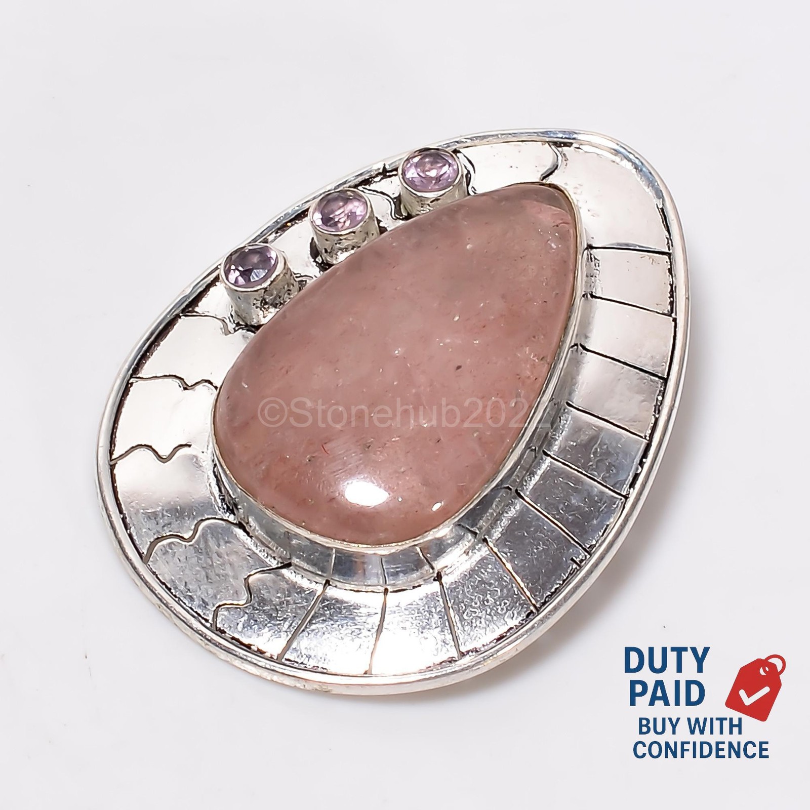 Genuine Strawberry Quartz Pink Amethyst Engagement Pendant Jewelry 925 Silver