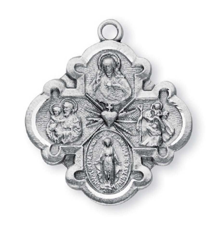 Sterling Silver Four-way Medal Miraculous Scapular Saint Christopher /Joseph