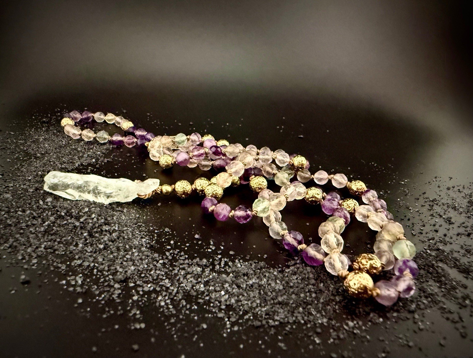 Fluorite Faceted Lariat 36” Statement Necklace 14k Gold Filled ElyriesEmbers