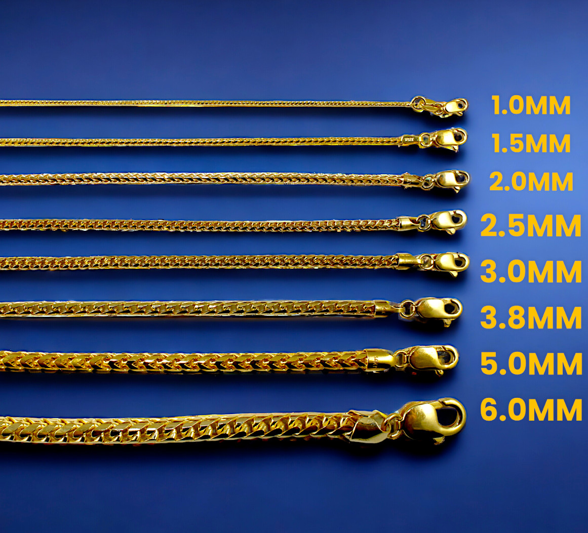 10K Yellow Gold SOLID Franco Round Box Necklace Bracelet Chain 1mm-3mm 7″-30″