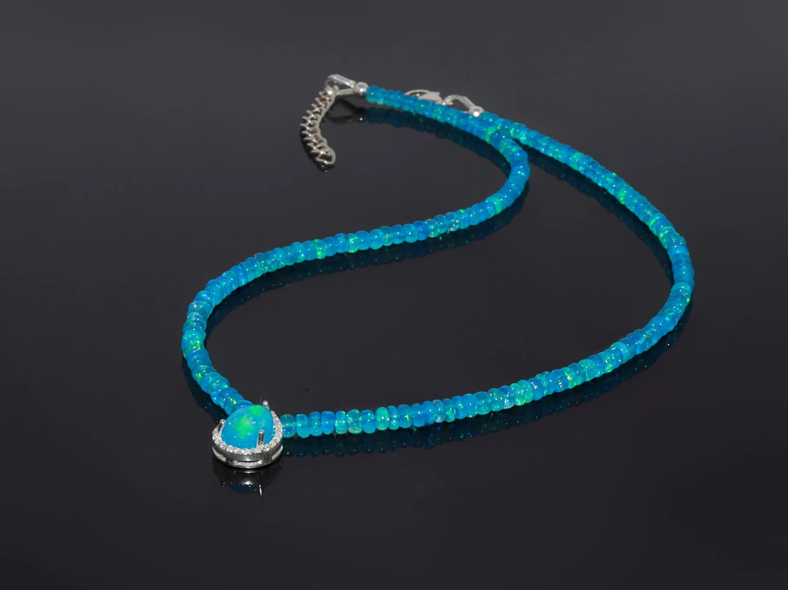 Praibha Fire Opal Necklace, Natural Opal Pendant Necklace, AAA Opal Beaded Neck