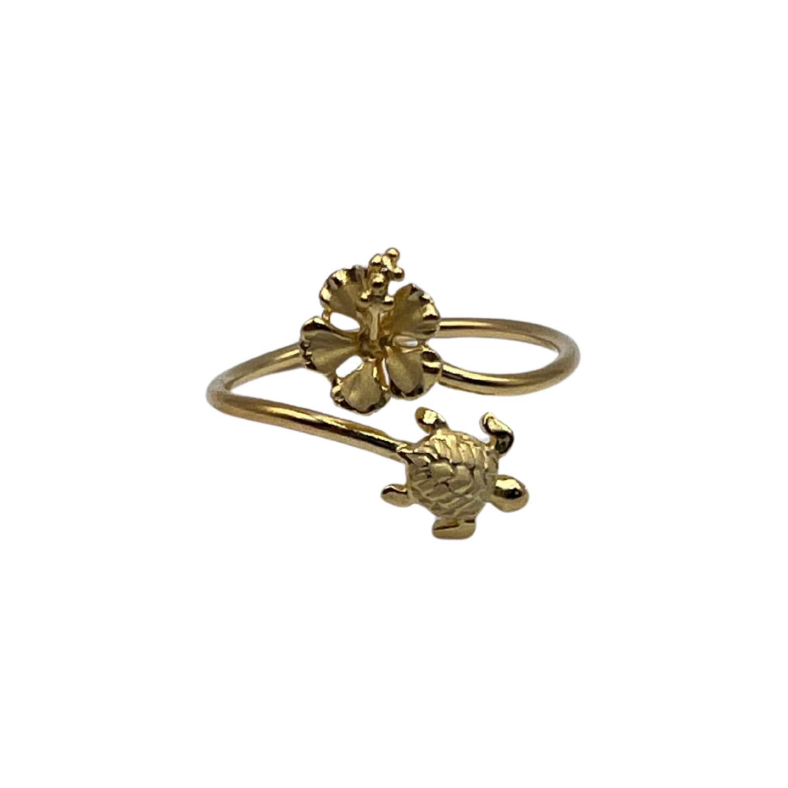 Hibiscus & Honu Harmony Adjustable Ring 12mm 925 Sliver Gold Tone Free Shipping