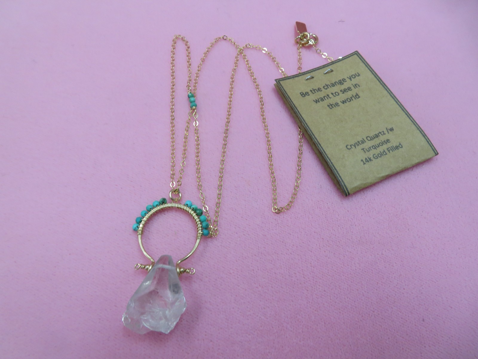 Enclave Gems Co 24″ 1/20 14K Gold Filled Crystal Quartz Turquoise Necklace #55