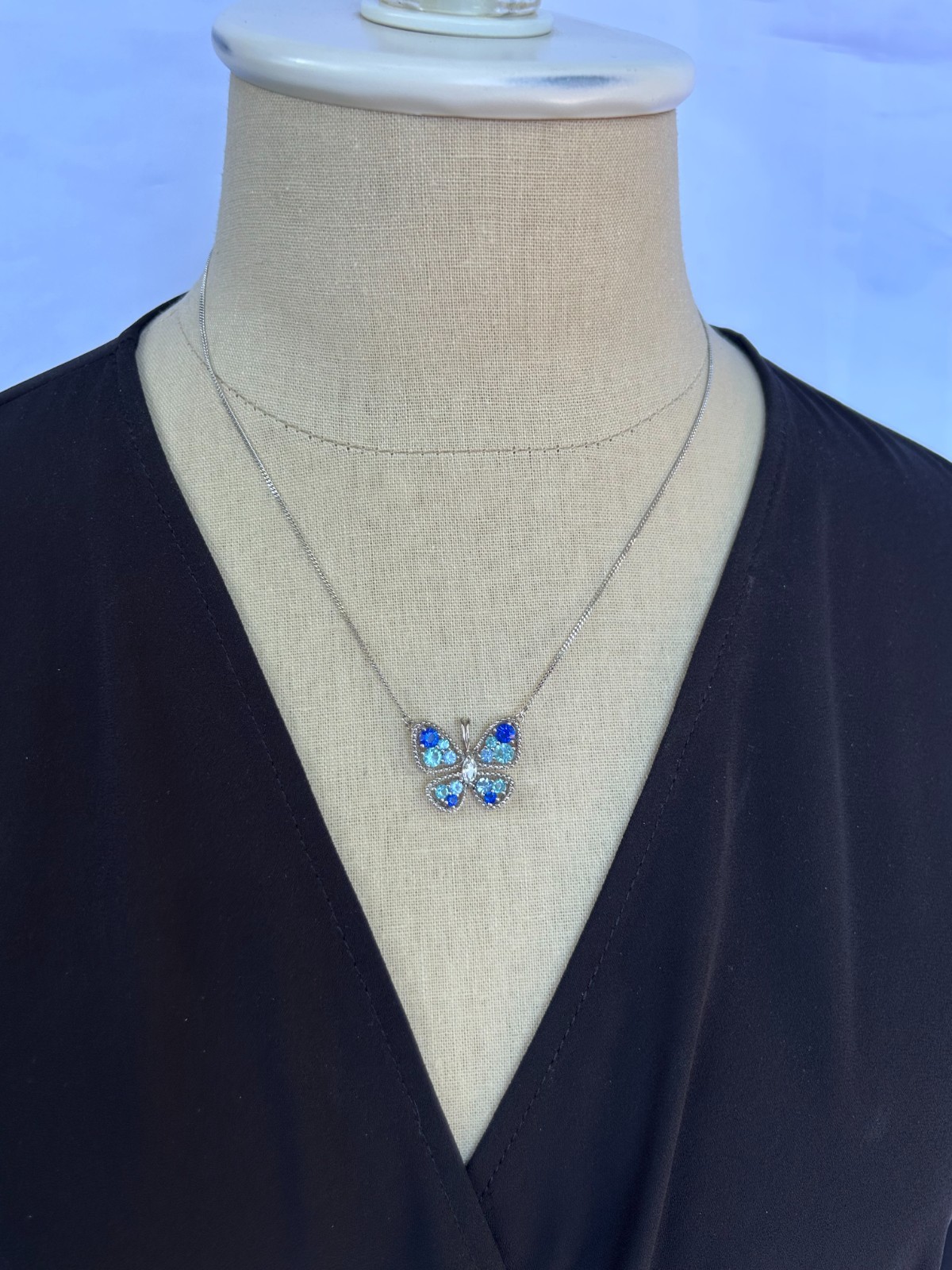 SIGNED SAI 925 STERLING SILVER BLUE,TURQUOISE BUTTERFLY NECKLACE 18″
