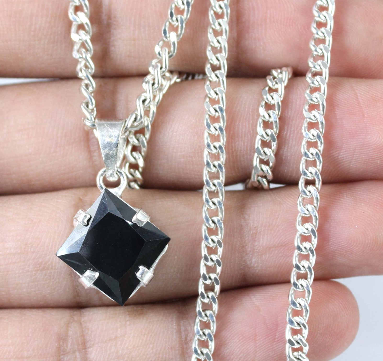 Certified Authentic Black Diamond Solitaire 8.40 Ct/11 mm Square Pendant