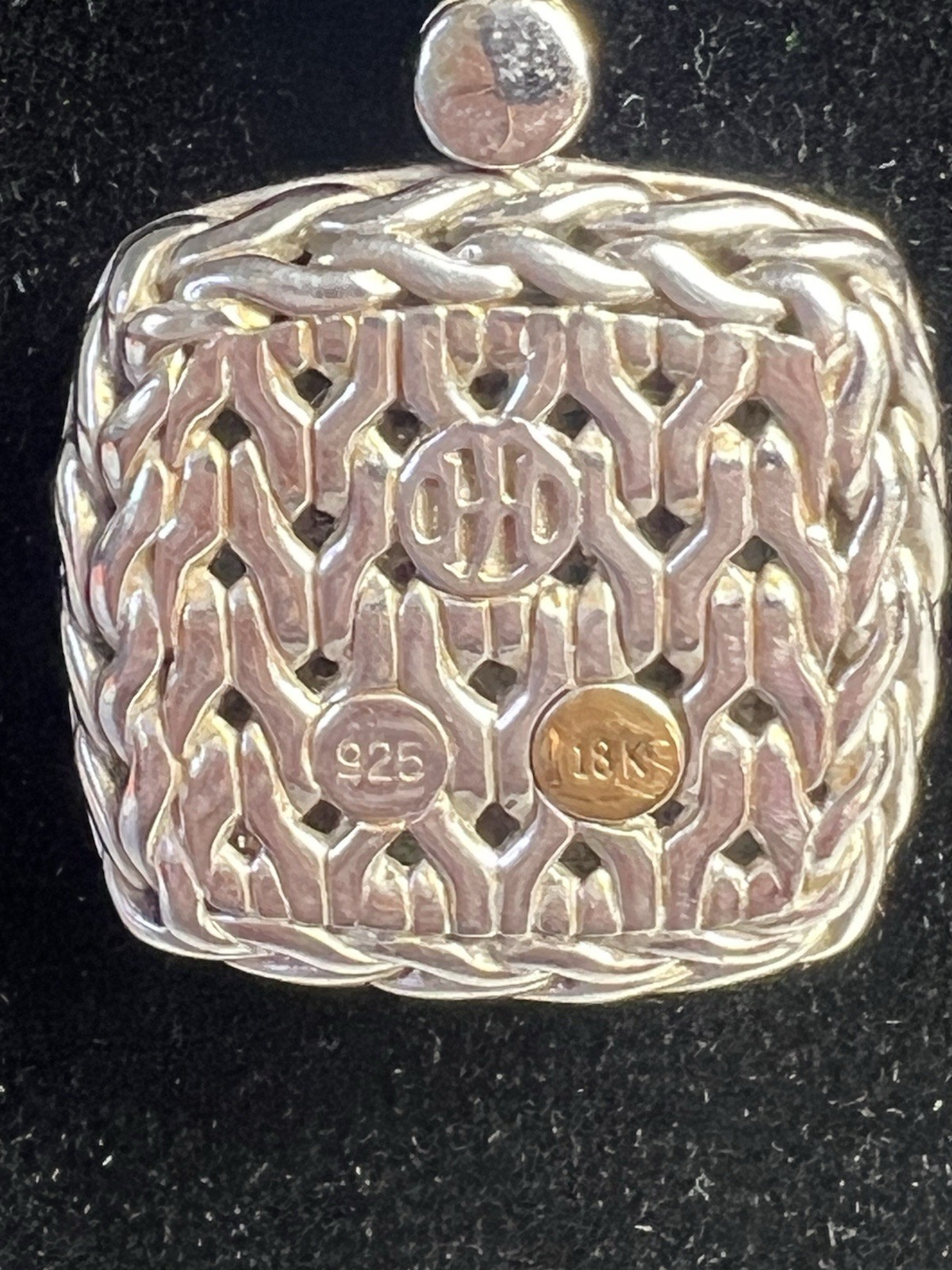 John Hardy Classic Chain Diamond Pendent Necklace 925 Sterling Silver 18k 18”