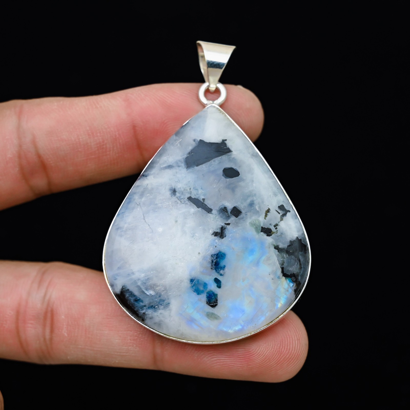 Rainbow Moonstone Gemstone 925 Sterling Silver Handmade Pendant Jewelry Gift For