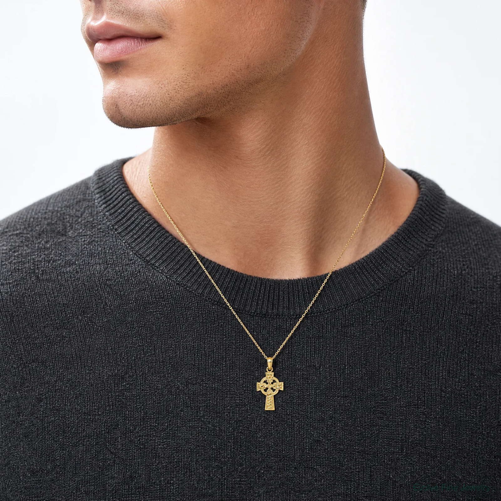 10K / 14K Yellow Gold Celtic Cross With Eternity Circle Pendant