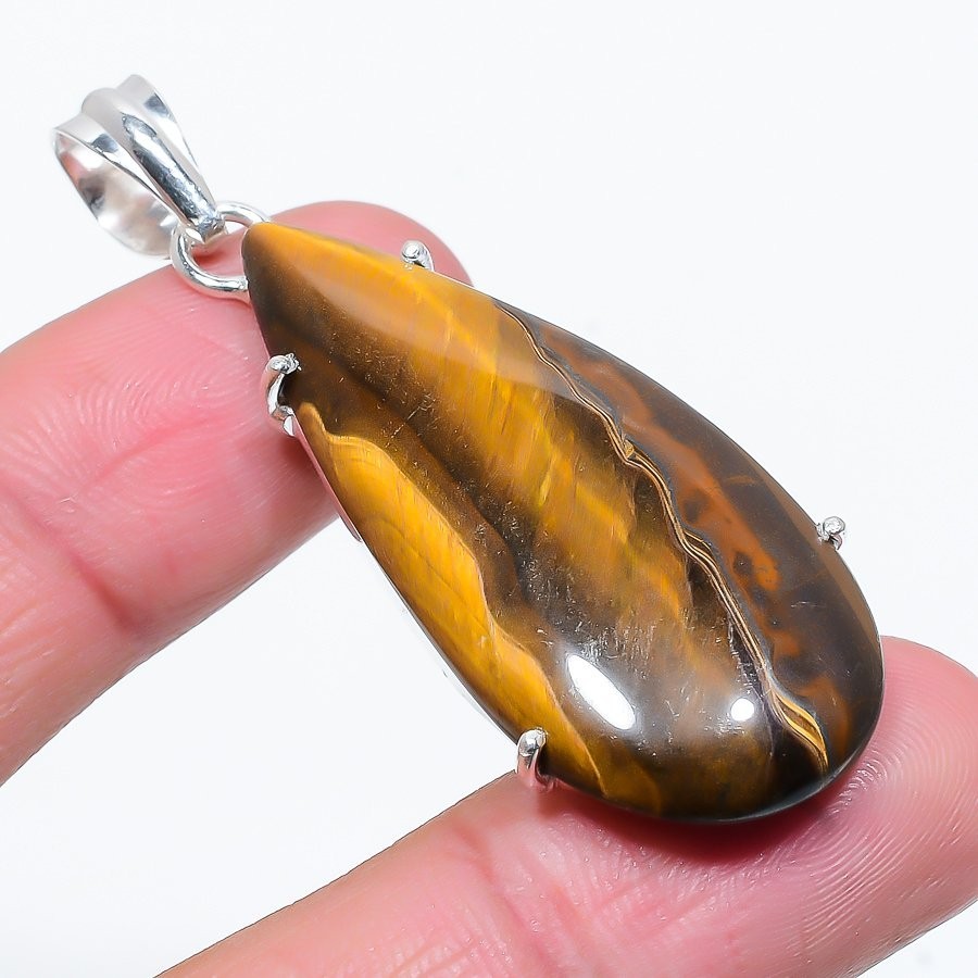 Tiger’s Eye Gemstone 925 Sterilng Silver Jewelry Pendant Sz 2.3″ For Gift