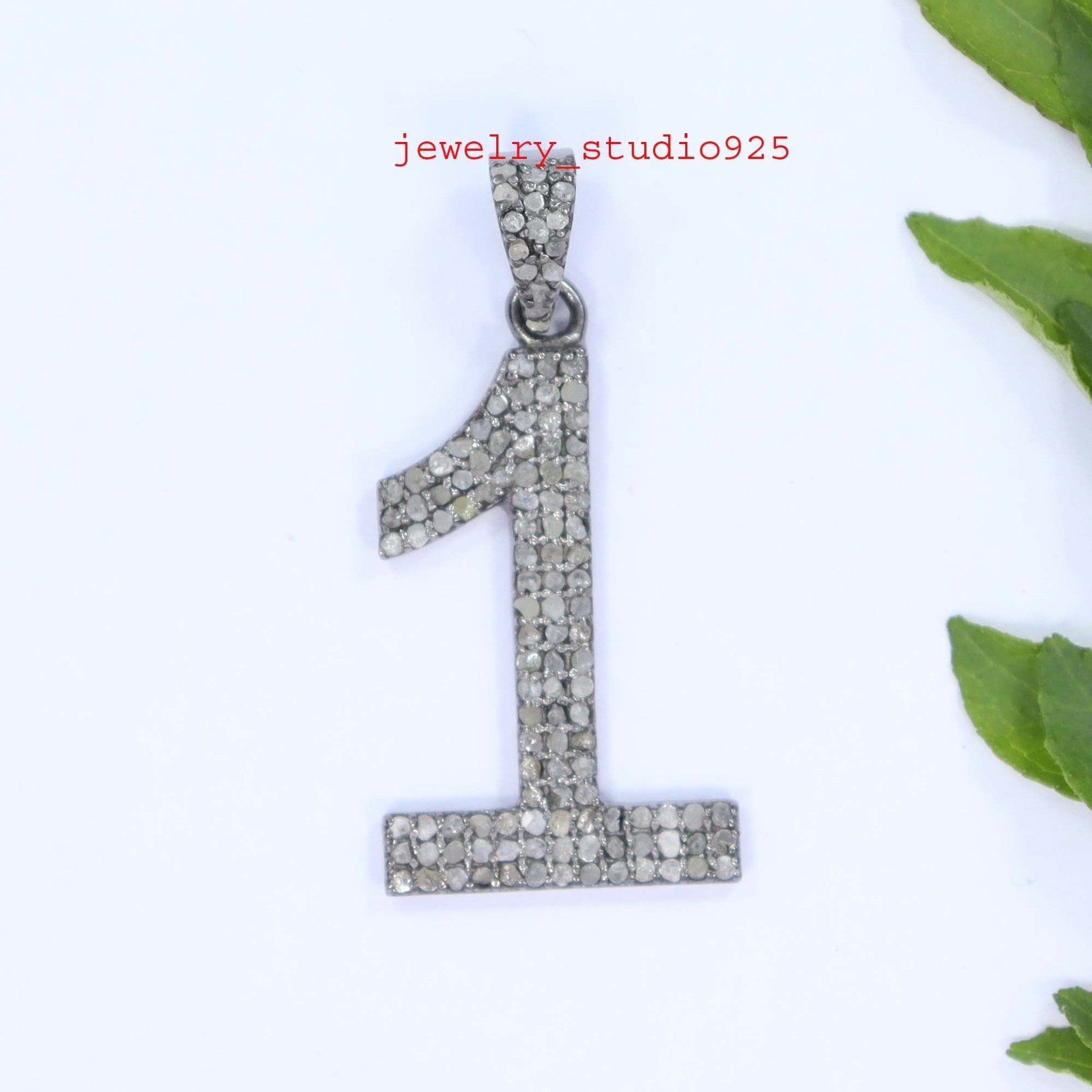 natural diamond 1 Number pendant 925 sterling silver handmade Hip Hop charm