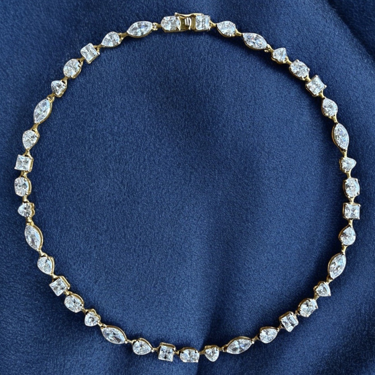 Statement Choker Tennis Necklace Multi-Cut Stones 14K Yellow Gold Plated