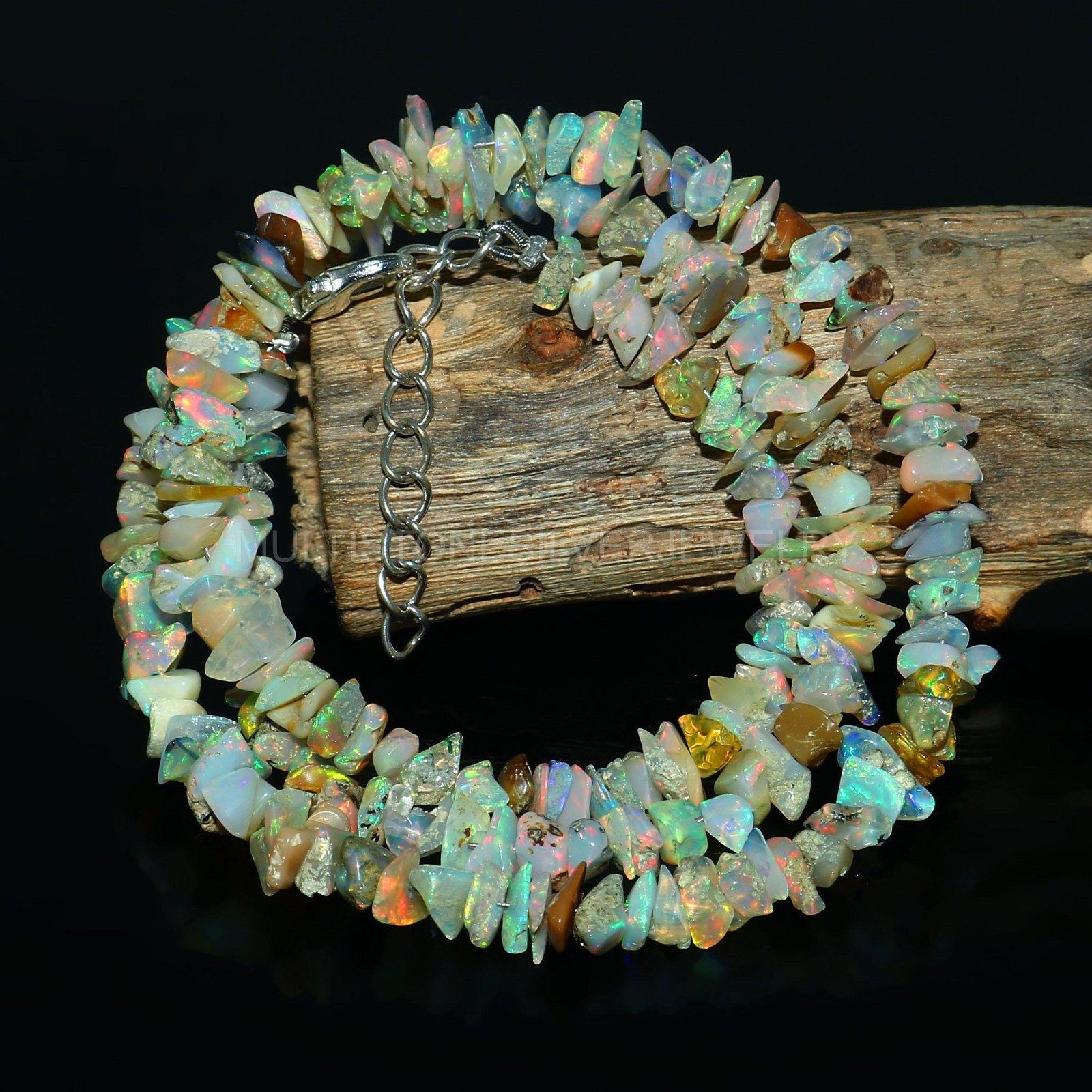 Ethiopian Welo Opal Chip Bead Necklace Natural Rainbow Fire Gemstone 879