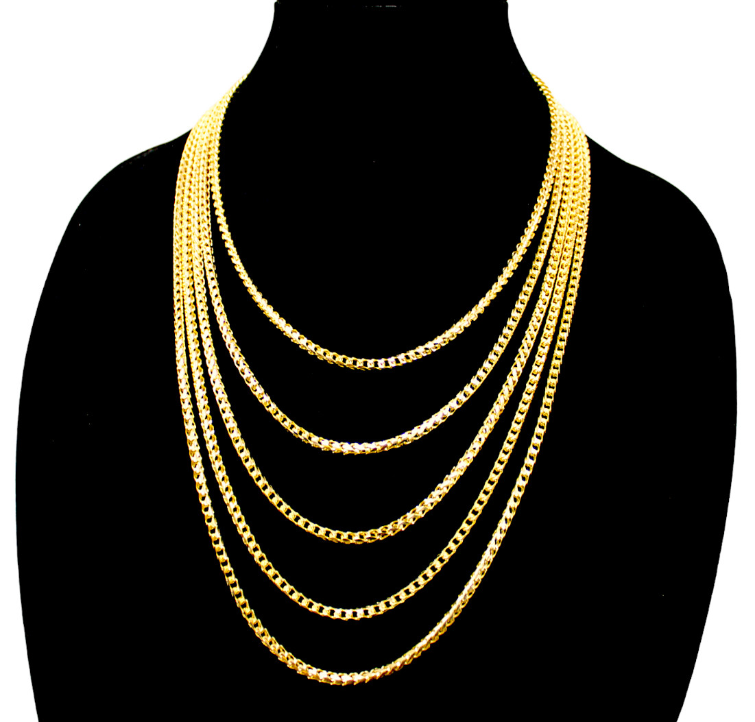 10K Yellow Gold SOLID Franco Round Box Necklace Bracelet Chain 1mm-3mm 7″-30″