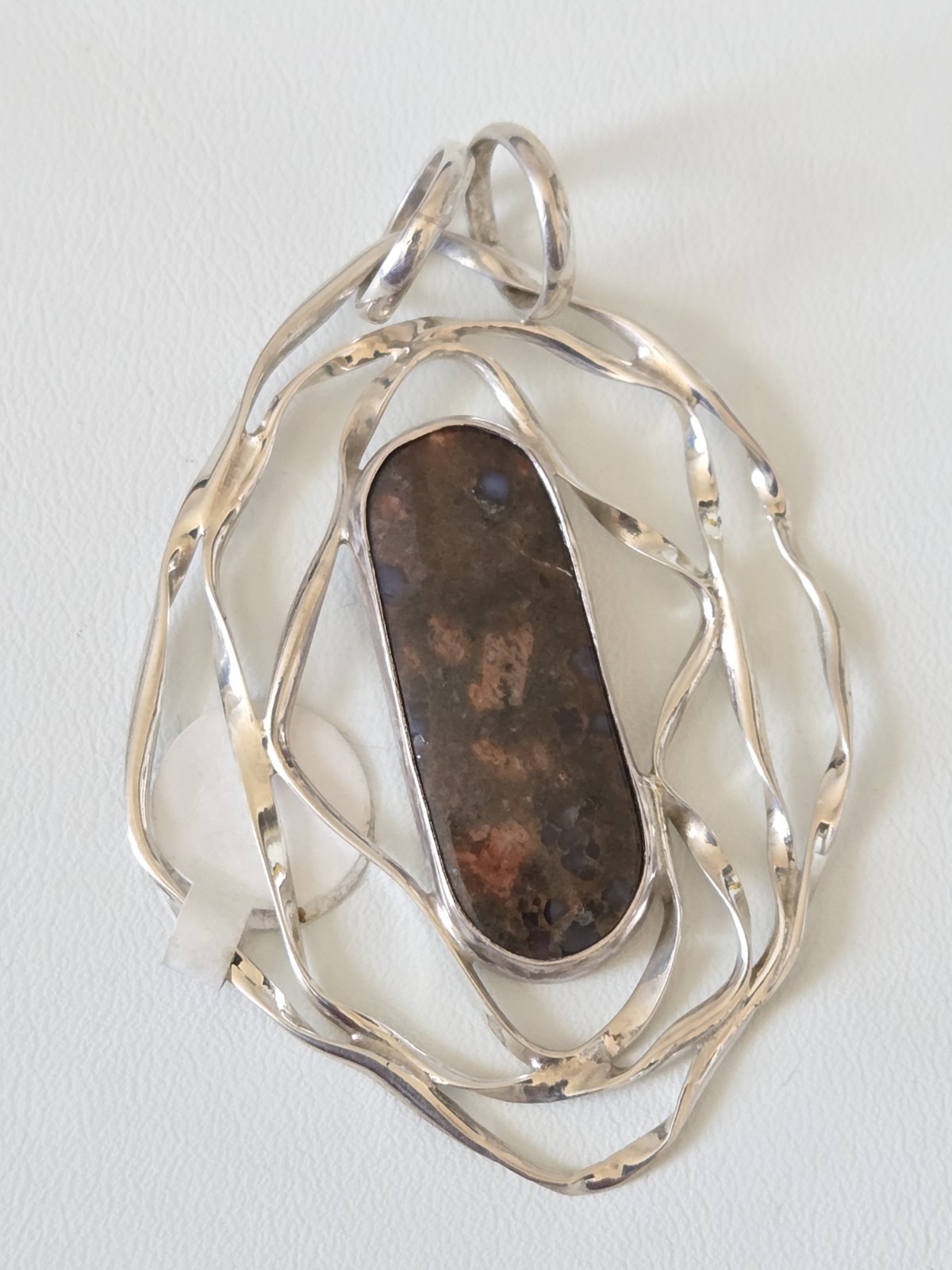 Contemporary Modern Abstract Sterling Silver Pendant Natural Stone #010JN26