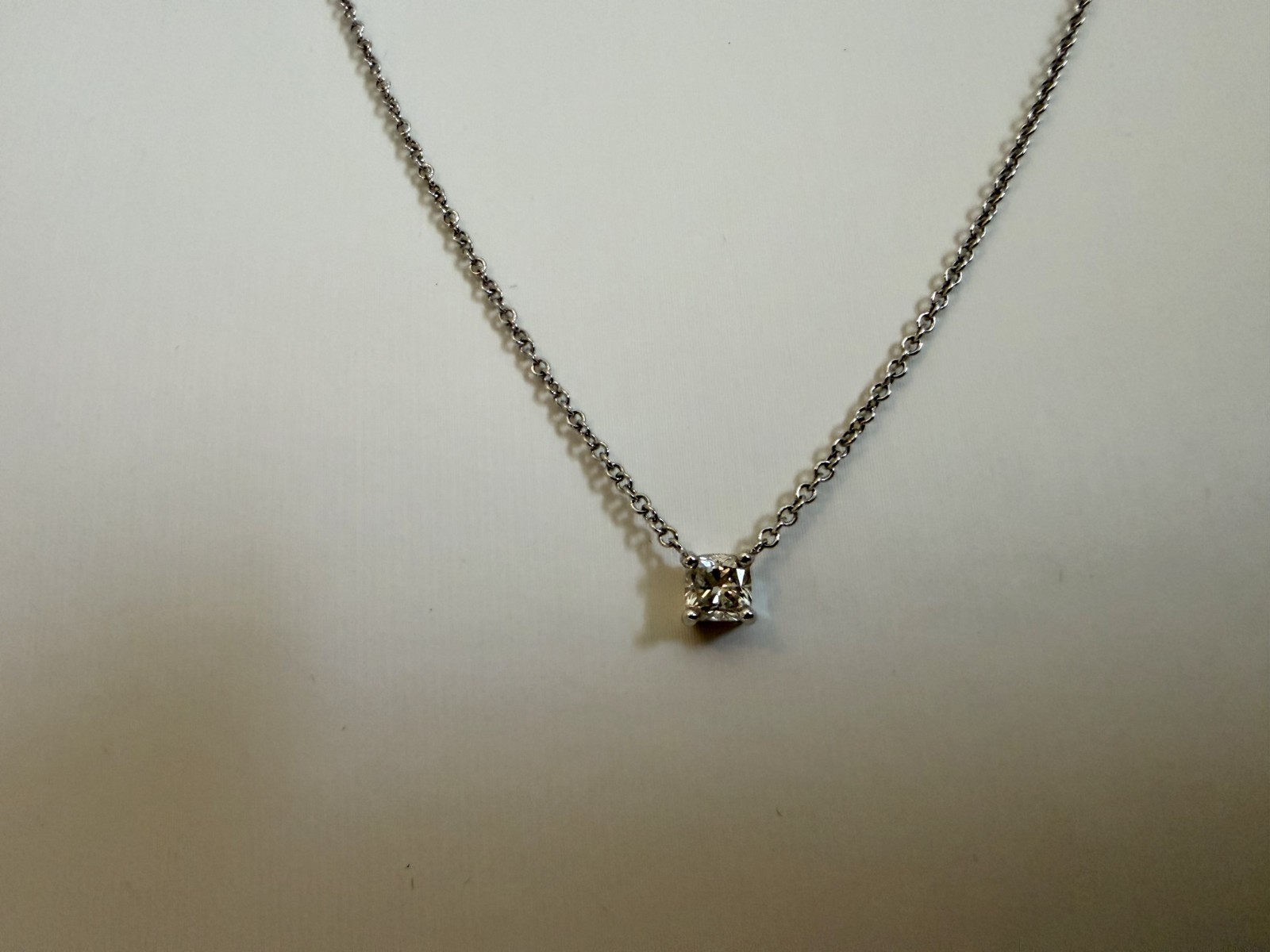 Blue Nile Cushion Cut Diamond Solitaire Pendant 1/3 CT TW 14K White Gold 16″