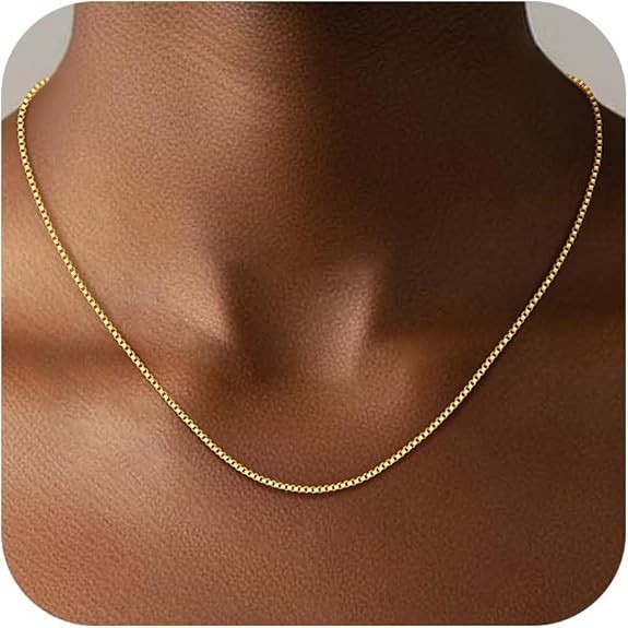 Gold Chain for Women,18K Gold Plated 925 Sterling Silver 1.2Mm Box Chain Lobster