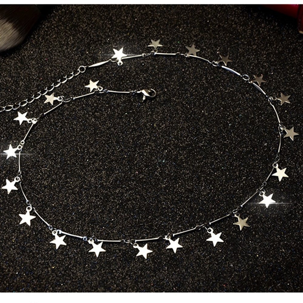 Stainless Steel Luck Stars Dainty Choker Necklace (Silver)