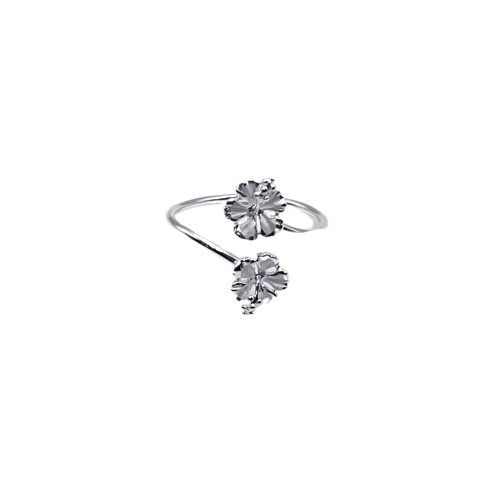 Twin Hibiscus Harmony Adjustable Ring 15mm 925 Sliver Flower Free Shipping