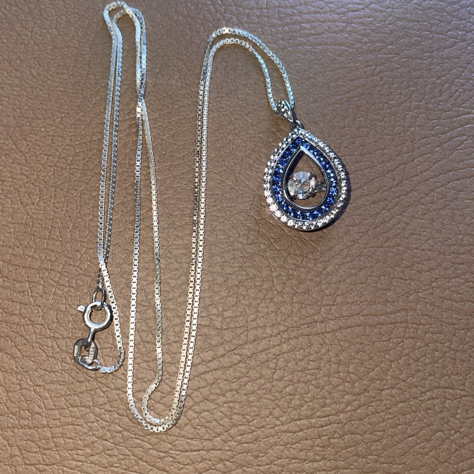 Sai Sterling Blue And White Sapphire Pendant Necklace