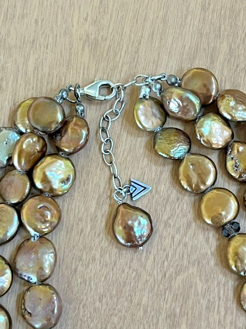 SILPADA N1717 Multi 3 Strand Copper Bronze Coin Pearl Smoky Quartz Necklace