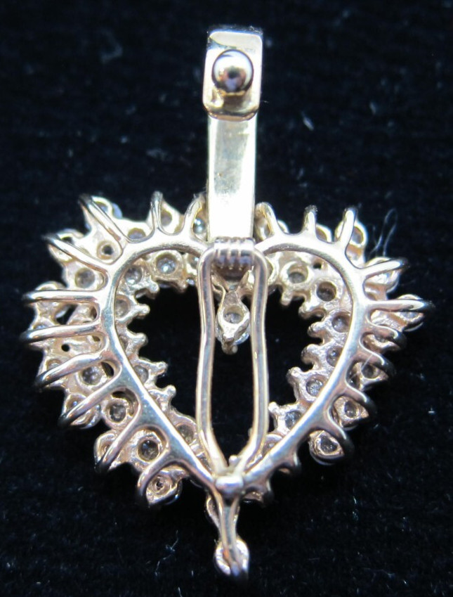 VTG Gold w/ 50 Natural Brilliant Diamonds Heart-shaped Enhancer Pendant 6 grams