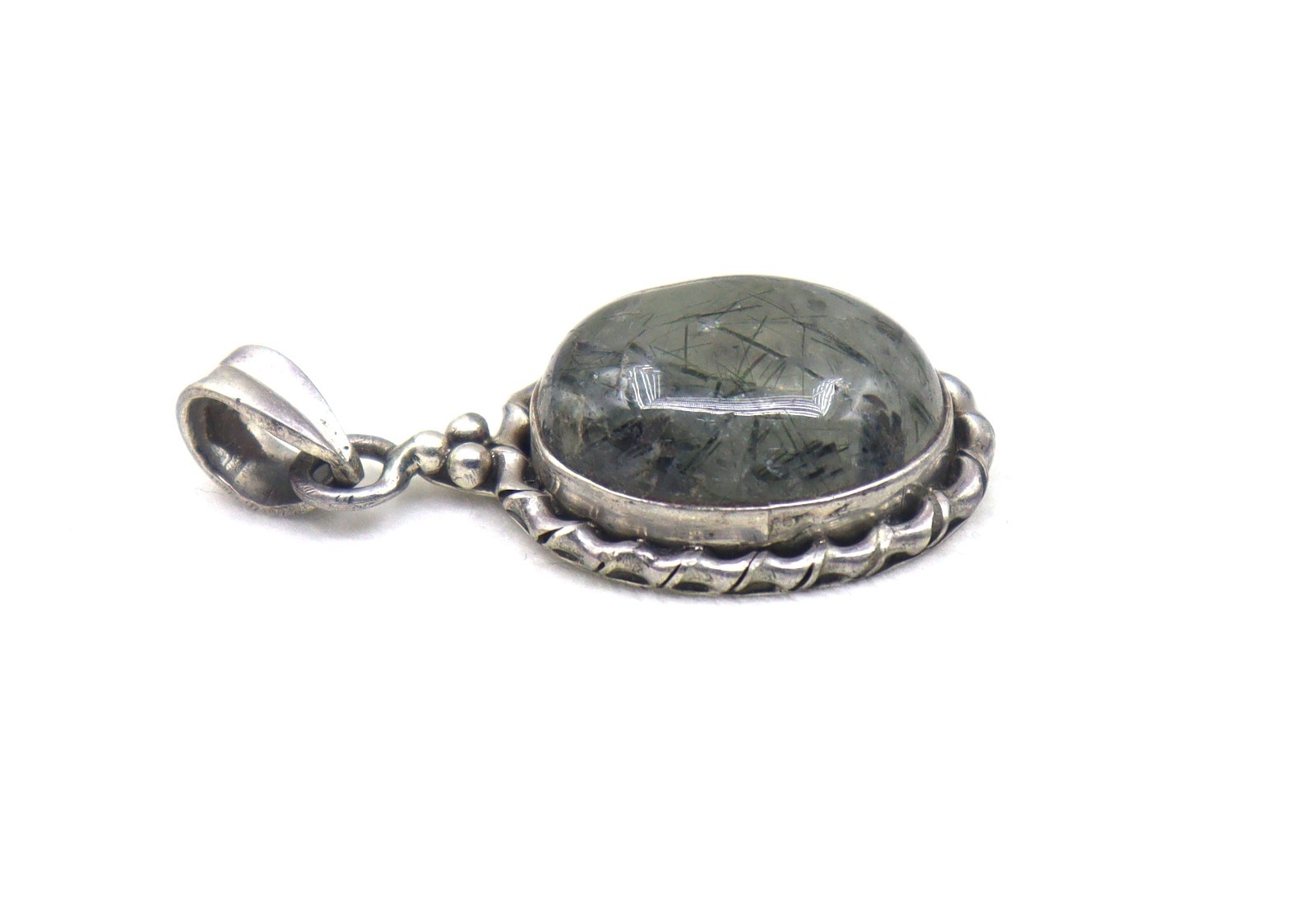 Natural Rutile Quartz Gray Color Gemstone 925 Sterling Silver Pendant 8.010 G
