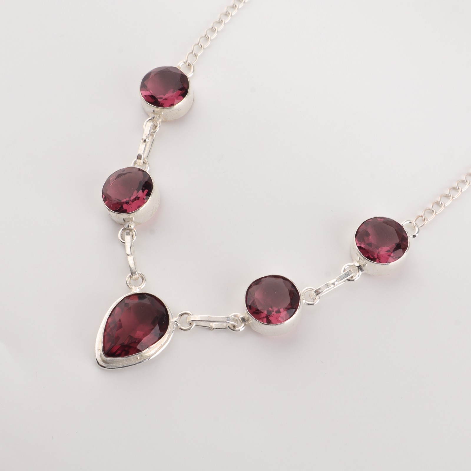 Rhodolite Gemstone 925 Serling Silver Pear Cut Necklace 16-18″ For Engagement
