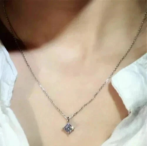 2Ct Princess Cut Lab-Created Diamond Solitaire Pendant 14K White Gold Plated