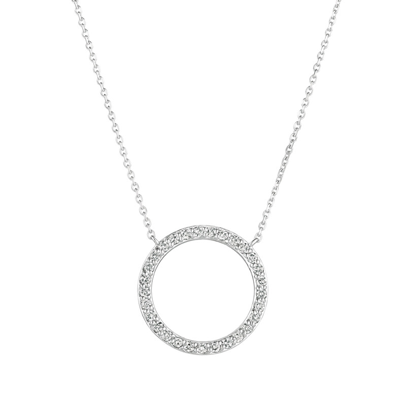 0.55 Carat Natural Diamond Circle Necklace 14K White Gold G SI 18”