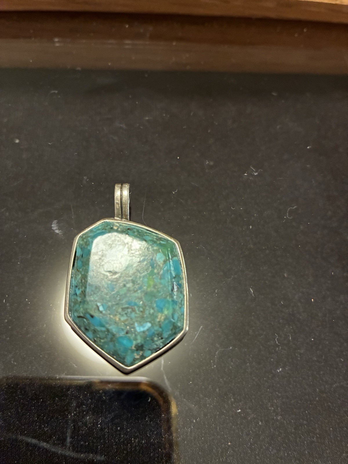 BBJ Pendant Sterling Silver Beautiful Stabilized Turquoise Stamped 925