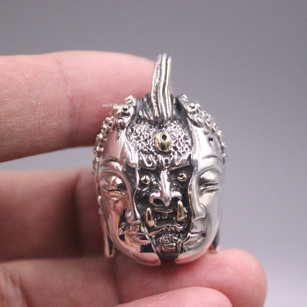 Real 925 Sterling Silver Evil Arises From The Heart Buddha and Demon Pendant