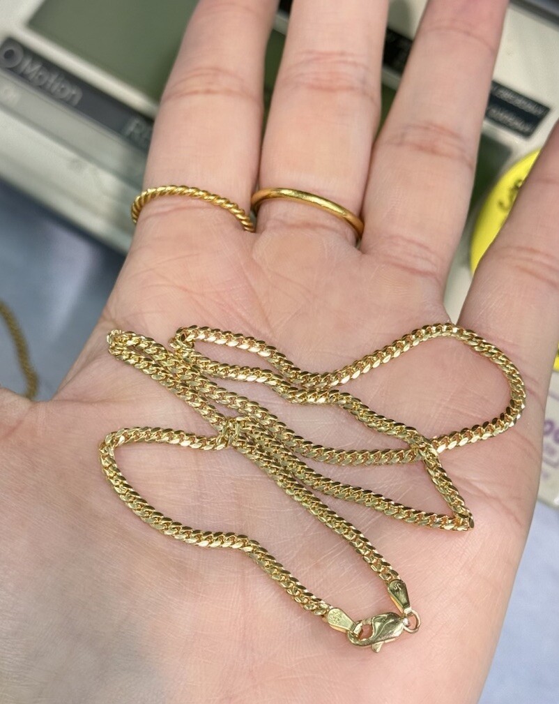 18k Solid Yellow Gold Miami Cuban Link Solid Chain Necklace, 18”. 2.7MM