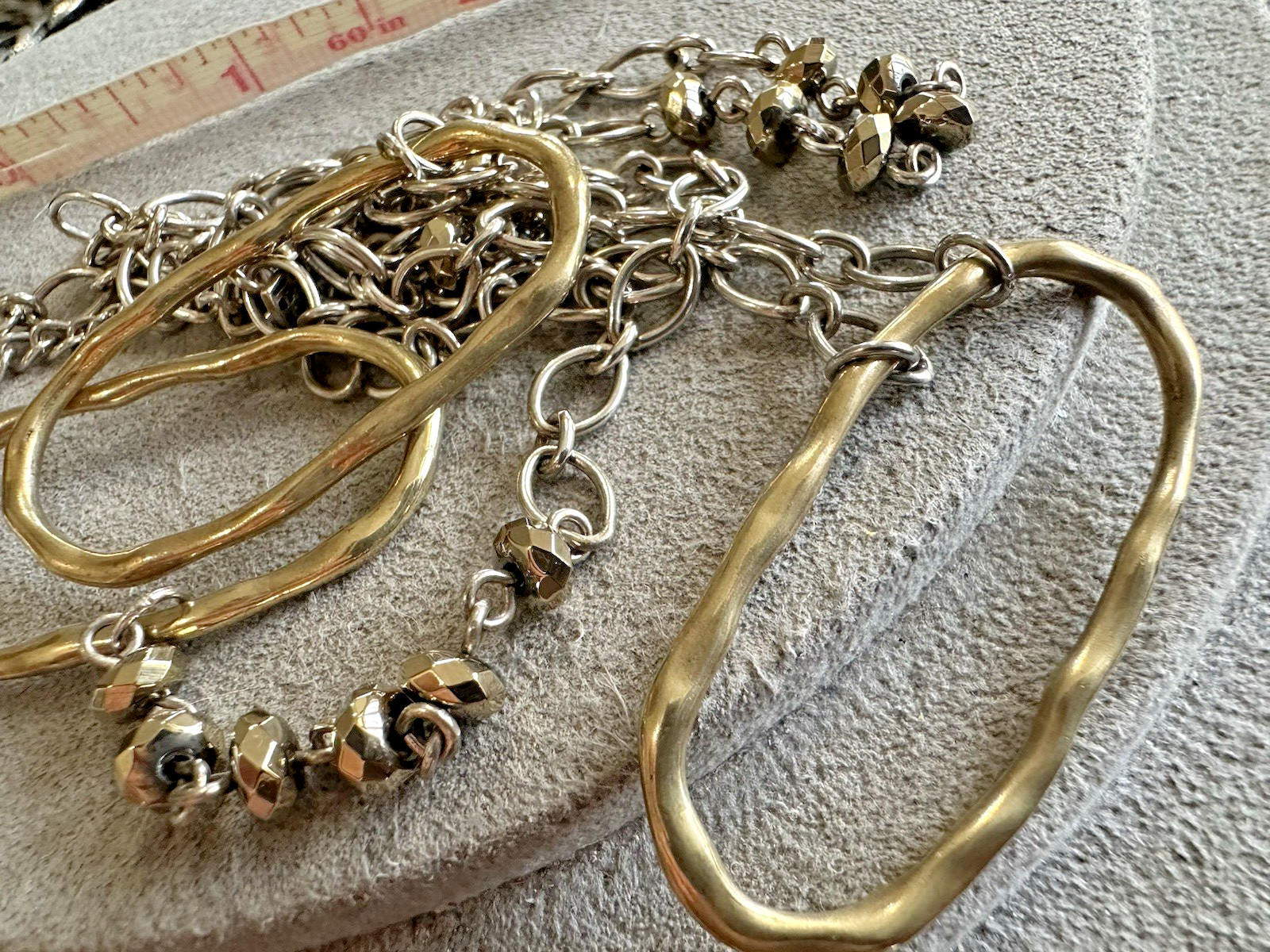 Sterling Silver Hammered Brass Hoop Ball Chain Necklace 40″