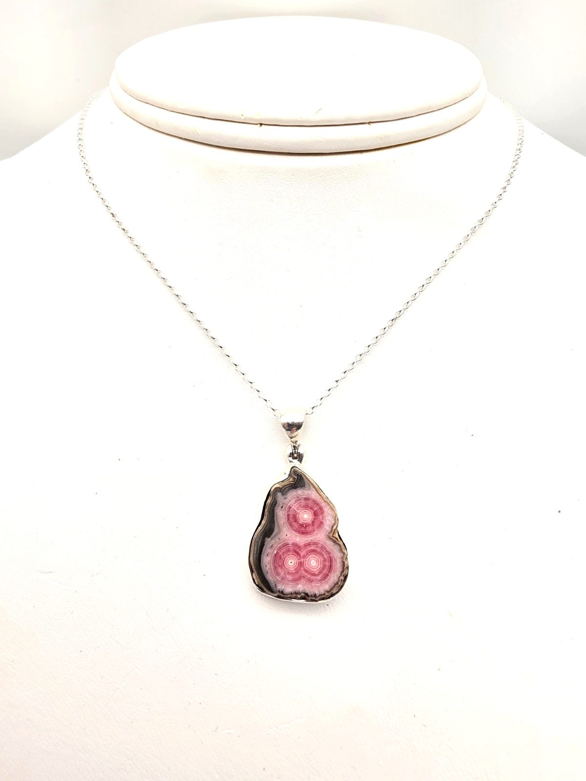 NEW STERLING SILVER 925 NATURAL RHODOCHROSITE STALACTITE SLICE PENDANT & 18″ CH!