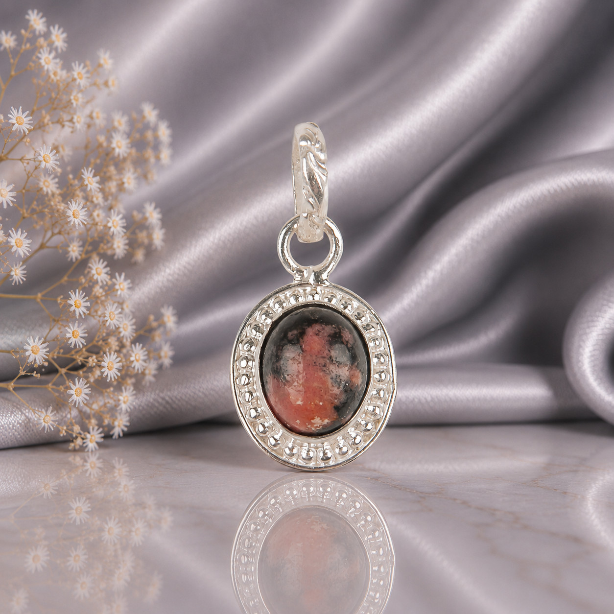 Black Rhodonite Gemstone 925 Sterling Silver Pendent 1.20″ Gift For Girlfriends