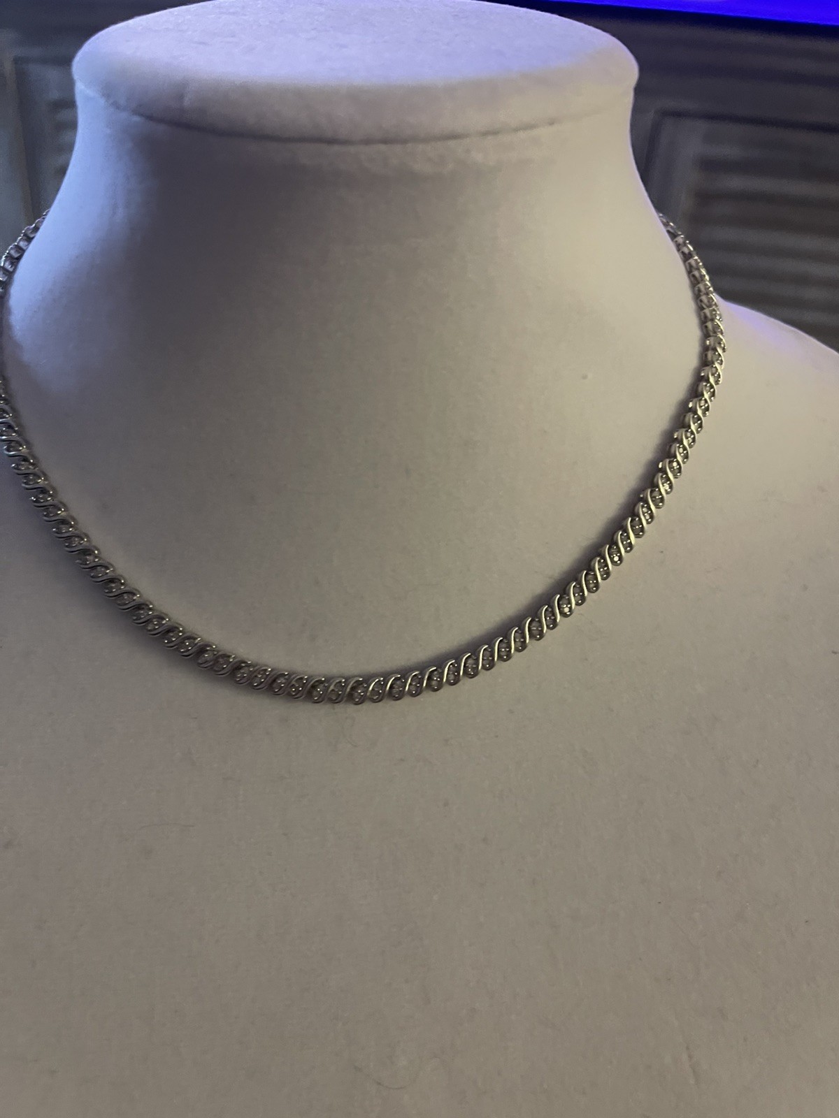 Vintage 17” Diamond Tennis Chain Necklace – 200 Melee Diamonds, 24g .925 Silver