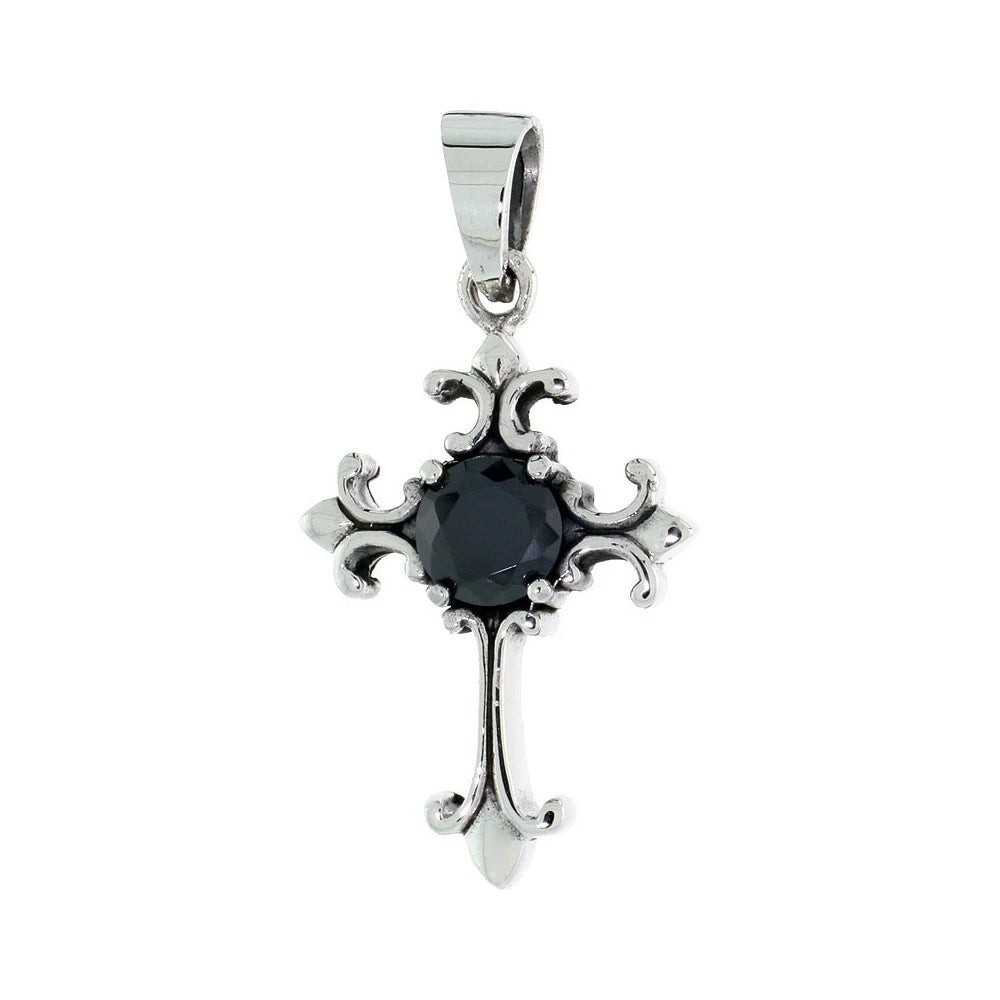 925 Sterling Silver Nativity Cross Pendant with Large CZ 1 1/16 (27mm) Inch Tall