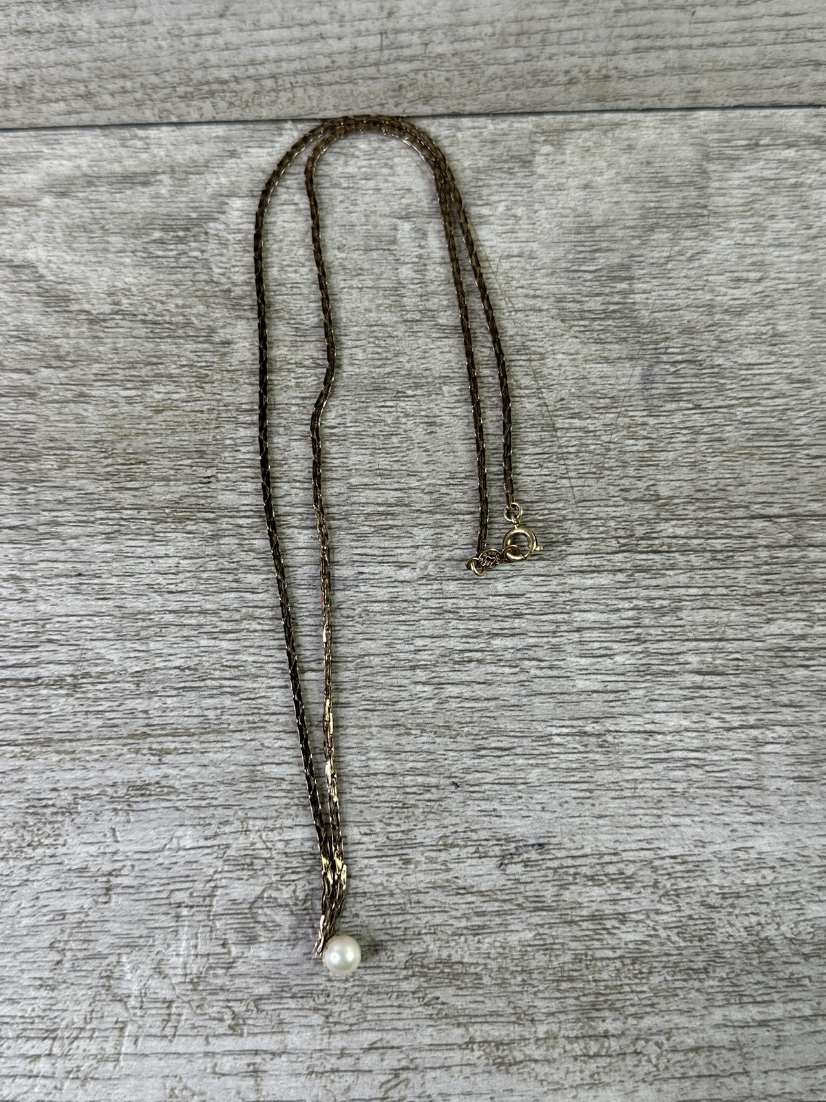 Vintage ART Gold 1/20 14k GF Serpentine Chain Necklace with White Pearl Pendant
