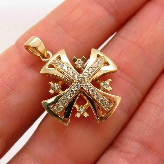 2.00Ctw Round Cut Real Moissanite Charm Cross Pendant 14k Yellow Gold Plated