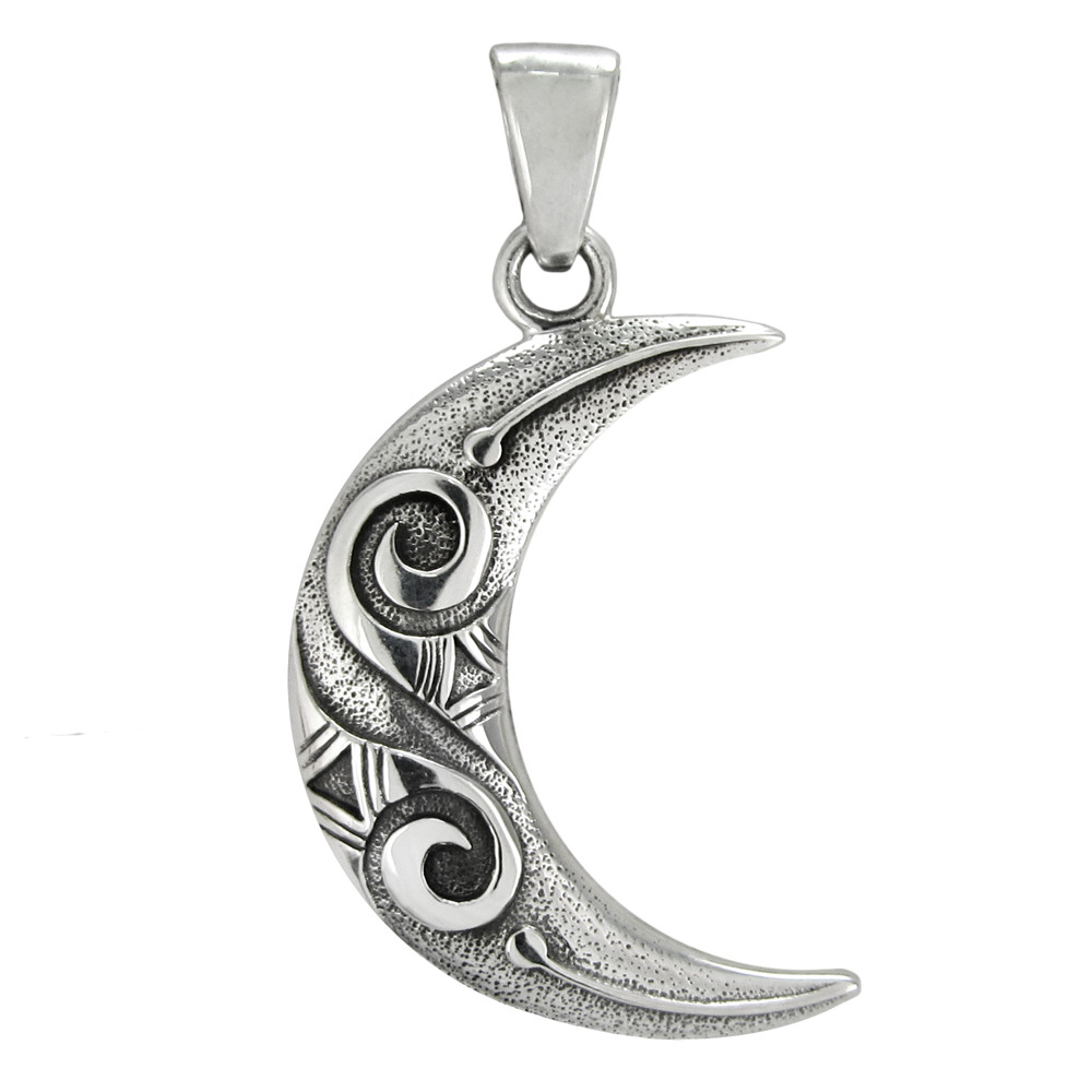 Large Celtic Knot Sterling Silver Crescent Moon Lunar Pendant Jewelry