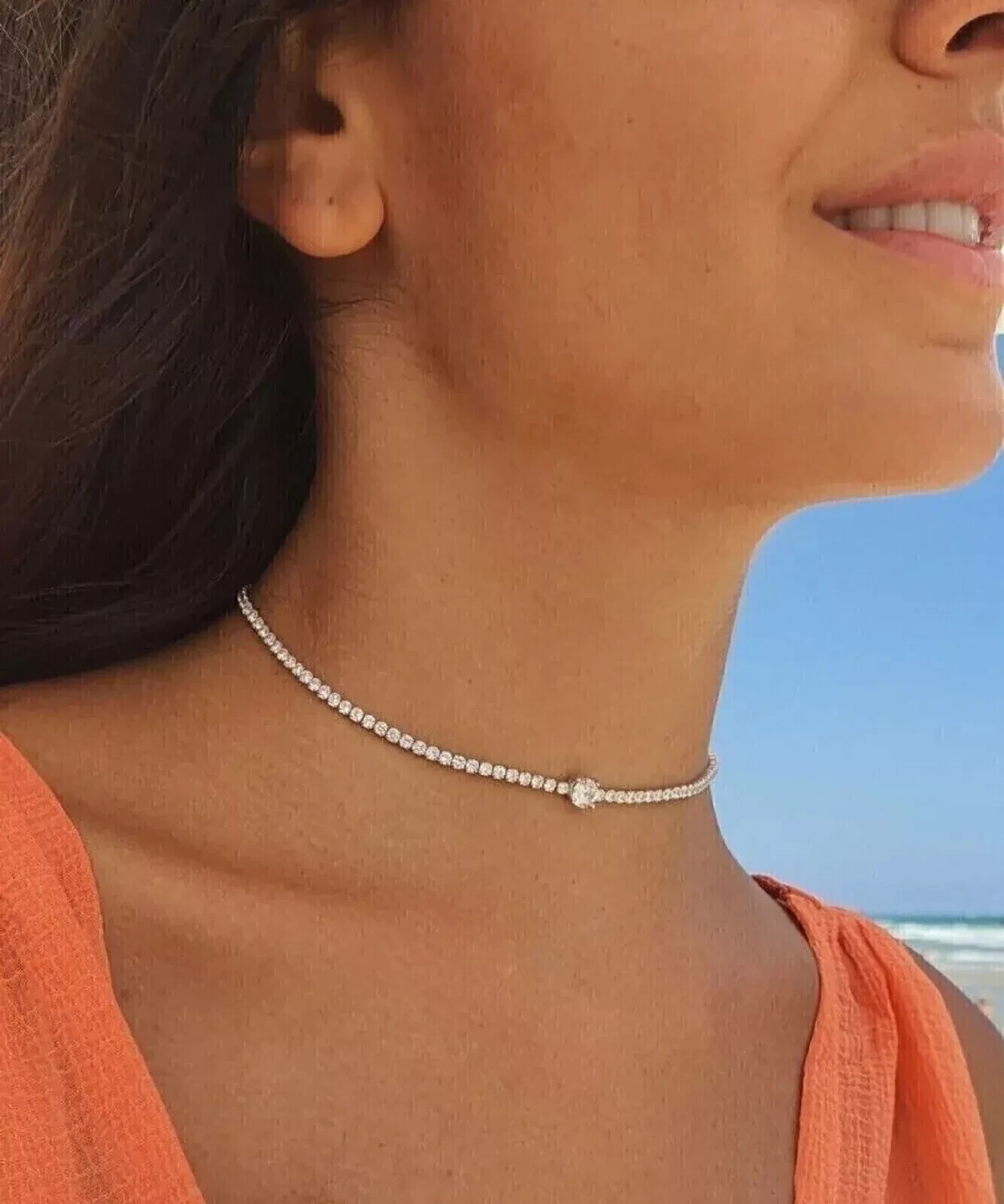 New Arrival ! Tennis Necklace For Wife Round Lab Grown Diamond 14k White Gold