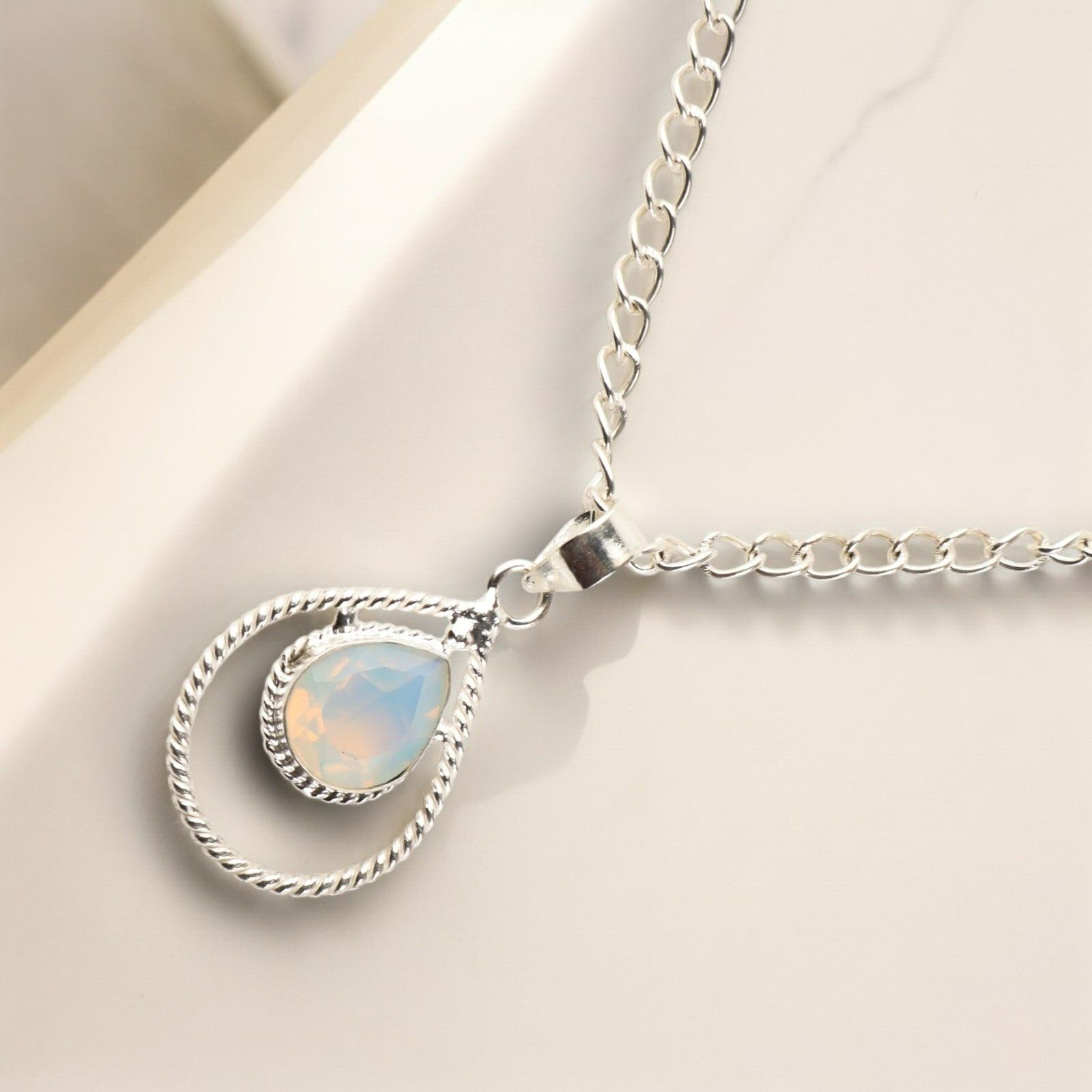 Christmas day Gift For Her Milky Opal Gemstone 925 Sterling Silver Pendant.