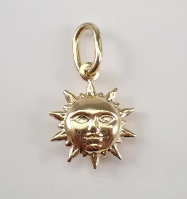 Vintage 14K Yellow Gold Plated Sun Pendant for Necklace Double Two Sided Pendant