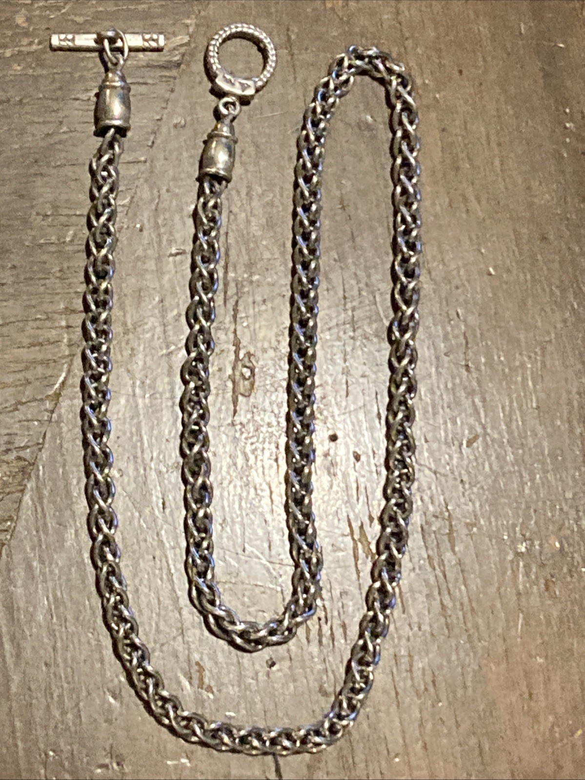 Designer Ann King Sterling Silver 18.5” Long Round Wheat Chain Toggle Necklace