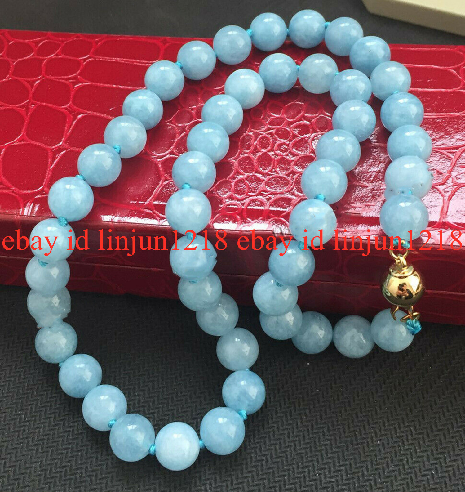 Natural 8mm Blue Aquamarine Round Gemstone Beads Necklace 18” AAA