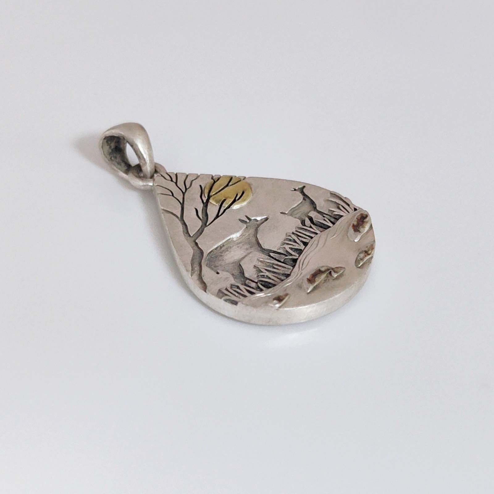 Deer Forest Pendant Teardrop Nature Necklace Charm Sterling Silver Handcrafted